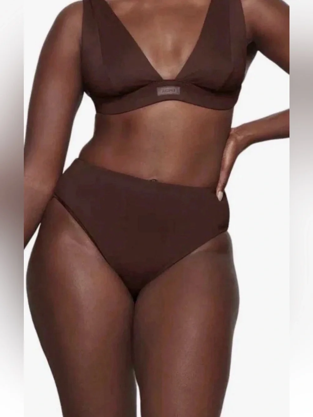 Skims Plunge Bikini Top & Bottom in Cocoa brown Size Medium